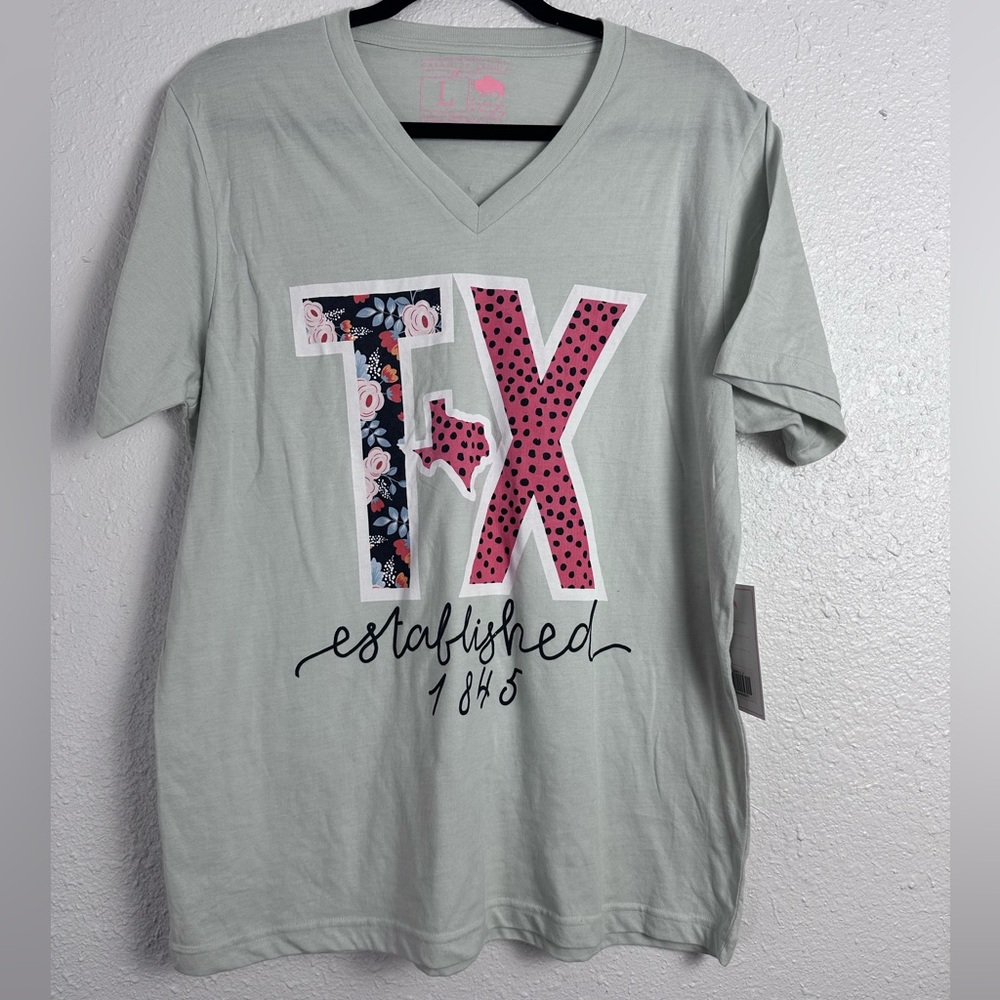 CALAMITY JANE‎ Floral and Polka Dot TEXAS Graphic Tee Size Large